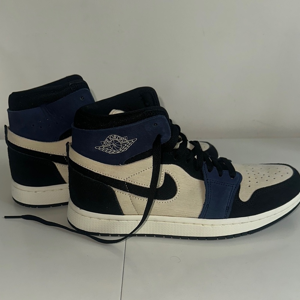 NWOT! Nike Air Jordan Black, Blue, and Cream Suede Sneakers with Iconic Design